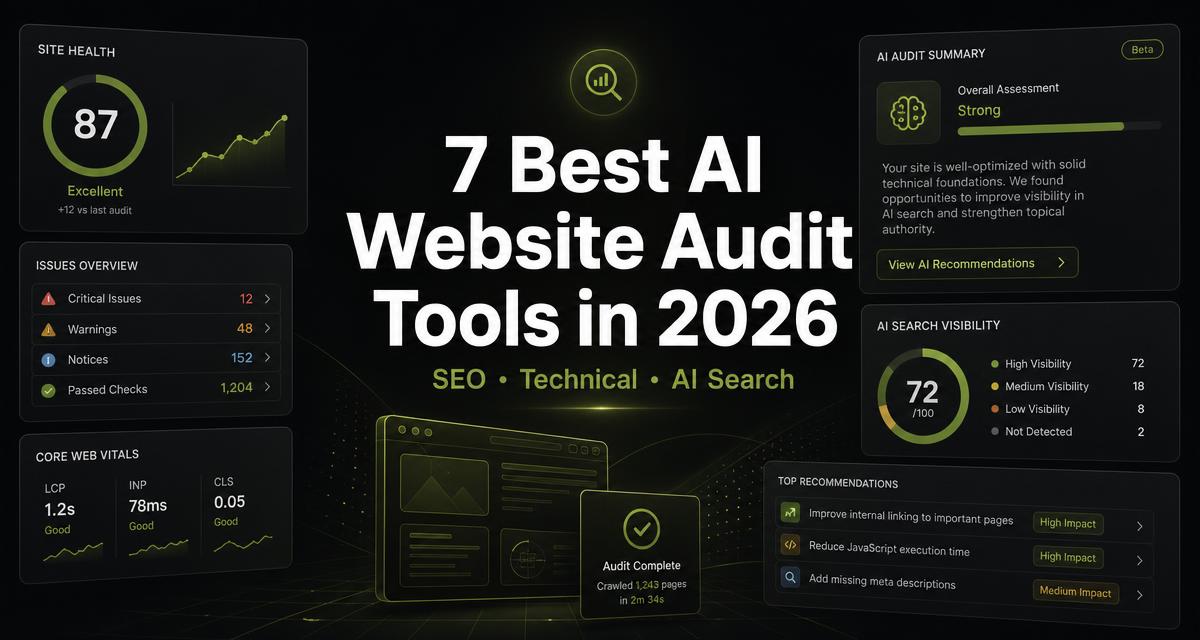 7 Best AI Website Audit Tools in 2026: Find SEO, Technical and AI Search Issues — CrawlWeb guide cover
